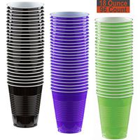 18 oz Party Cups, 96 Count - Black, Purple, Lime Green - 32 Each Color