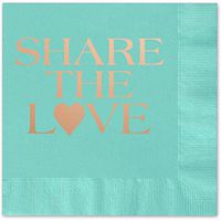 Canopy Street Share The Love Hashtag Personalized Luncheon Napkins - 100 Aqua Paper Coined Napkins with a Choice of foil. 6 1/2'' x 6 1/2'' Folded, Made in The USA