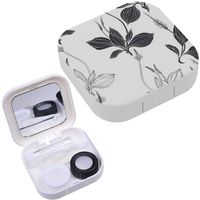 Portable Contact Lens Case Box Travel Kit Mirror + Bottle + Tweezers Container Holder [ Plantain Black White ]