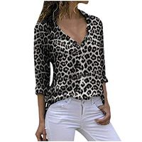 Meikosks Ladies Fashion Tops Leopard Print Long Sleeve T Shirt Casual Blouses Women's Pullover Gray