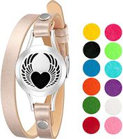 Wild Essentials Winged Heart Essential Oil Diffuser Bracelet, Stainless Steel Aromatherapy Locket, Leather Band with 12 Color Pads, Womens Jewelry Gift Set