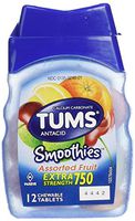 Tums Smoothies Extra Strength 750 Antacid with Calcium Supplement Calcium Assorted Fruit Flavored - 9 Travel/ Pocket Pack of 12 Soft Chewable Tablets (108 Tablets Total) -Tj 11