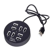 KDL USB 8 Ports Box Multi Data Transmission USB 2.0 Hub Round Shape Multi-Port Splitter Charger Adapter Replacement with LED for USB Devices, Phone, USB Flash Disk, PC, Tablet (Black)