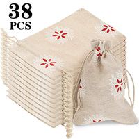 38 Pieces Snowflake Gift Bags Cotton Burlap Gift Pouch with Drawstring Small Treat Bags for Winter Christmas Party Supplies