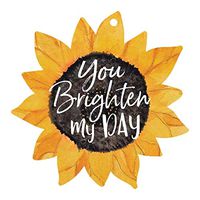 P. Graham Dunn You Brighten My Day Sunflower Yellow 3 x 3 Wood Hanging Gift Wrap Tag Charms Set of 5
