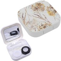Portable Contact Lens Case Box Travel Kit Mirror + Bottle + Tweezers Container Holder [ Imprints Dry Flowers ]