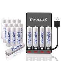 LJG8 4 Bay AA AAA Battery Charger with 16 Pack AAA Ni-Mh Rechargeable Batteries Triple A 900mah Battery