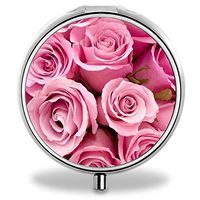 Rose Pill Case, Round Stainless Drug Organizer Container Medicine Cover for Pocket Daily&Weekly