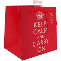 Keep Calm and Carry On Red Gift Bag Small Size - Pack of 2 - H15.5cm X W15.5cm X D12cm Approx.