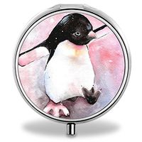 IMLONE Pill Organizer, Customized Cute Penguin Pill Boxes with 3 Components Metal Portable Pill Container for Purse, Travelling and Daily Needs