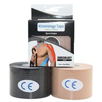 STpro Elastic Waterproof Kinesiologie Tape 2" x 16.4 ft,2 Rolls,Beige(Skin) & Black