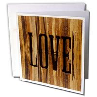 3dRose Branded wood print love - Greeting Cards, 6 x 6 inches, set of 6 (gc_25389_1)