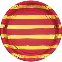 Classic Red and Gold Foil Striped Paper Plates, 24 ct