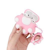 ICI-Rencontrer Creative 3D Cute Cat-pad Design Airpods Case Cat Paw Prints Airpods Accessories Soft Silicone Anti-scratch Shockproof Protective Charging Case With Decoration Pink