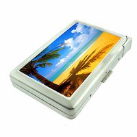 Fiji Island D10 Paradise Beach Cigarette Case Lighter Smoking King Size Cigarettes Silver Metal Wallet 4" X 2.75" RFID Protection