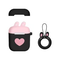 Tiean Rabbit Silicone Protective Case Cover Key Chain Pouch Skin for Airpods Earphones (Black)