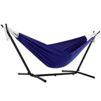 Vivere Double Polyester Hammock with Space Saving Steel Stand, Royal Blue (450 lb Capacity - Premium Carry Bag Included)