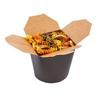 26 oz Round Black Paper Round Noodle Take Out Container - 4" x 3 1/2" x 3 3/4" - 50 count box - Restaurantware