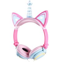 Kids Unicorn Headphones, Cute On-Ear Unicorn Headphones with Growing Lights, Foldable and Adjustable Cat Ear Safe Wired Kids Headsets for Cosplay/Dance/Party/Birthday Gifts