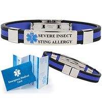 "Severe Insect Sting Allergy" Designer Medical Alert ID Bracelet. Choose Color!