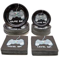 Juvale 200-Pack Video Game Party Supplies - 100 Napkins, 50 (7-Inch) Plates and 50 (9.5 Inch) Plates