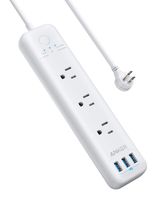 Power Strip with USB, Anker 3-Outlet & 3 PowerIQ USB Power Strip Surge Protector, PowerPort Strip 3 with 5 Foot Long Extension Cord, Flat Plug, Safety Shutter, for Home, Office (300 J)