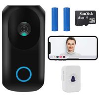 UPEOR Video Doorbell with HD Video,SD Card & Batteries Pre-Installed with PIR Motion Detection,Night Vision Two-Way Talk and Real-time Video App Control for iOS & Android(Include Batteries & SD Card)