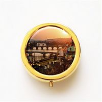 RhyNSky Prague Vltava Mini Portable Pocket Pill Box Case Holder for Purse, 3 Compartments, Gold, FG627