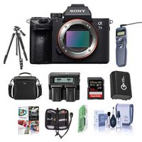 Sony Alpha a7 III 24MP UHD 4K Mirrorless Digital Camera (Body Only) - Bundle 64GB SDHC U3 Card, Camera Case, Spare Battery, Tripod, Dual Charger, Remote Shutter Release, Software Package, and More
