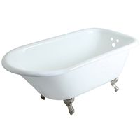 KINGSTON BRASS VCT3D603019NT8 60-Inch Cast Iron Roll Top Claw Foot Tub with 3-3/8-Inch Tub Wall Drillings and Brushed Nickel Feet, White