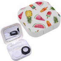 Portable Contact Lens Case Box Travel Kit Mirror + Bottle + Tweezers Container Holder [ Watercolor Summer Fruit Sweets ]