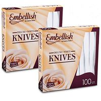 [200 Knives] Embellish White Disposable Heavy Duty Plastic Knives, Ideal For Wedding, Catering, Parties, Buffets, Events, Or Everyday Use,