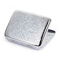 Embossed Arabesques Pure Copper Metal Cigarette Case Holds 16 Cigarettes (Silver)