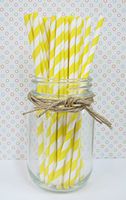 75 Stripped Paper Straws Birthday Wedding Baby Shower Party - Yellow Striped