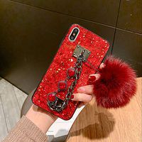 MayCase iPhone 11 Pro Max Bracelet Case with Fur Ball, Luxury Stylish DIY Handmade Fluffy Fuzzy Pompom Plush Hairball Diamond Rhinestone Hand Chain Strap Holder Hard PC Case for iPhone 11 Pro Max