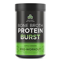 Ancient Nutrition Bone Broth Protein Burst Pre-Workout Energizer, Apple Greens Flavor, 30 Servings Size - Powered by Ancient Superfoods, Adaptogenic Herbs and Organic Coffee Berry