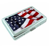 Vintage American Flag USA S13 Silver Cigarette Case Metal Wallet Id Holder 4" X 2.75" RFID Protection