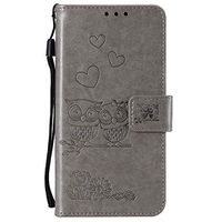Lomogo Embossed Owl Moto G5 Case Leather Wallet Case with Kickstand Card Holder Shockproof Flip Case Cover for Motorola Moto G5 - LOHHA100719 Grey
