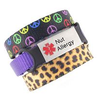 3 Bracelet Value Pack | Nut Allergy, Medical Alert Bracelets | Choice of Fun Designs | Adjustable up to 6.5" Wrist Size | Medical ID Bracelets | Peace & Cheetah