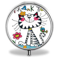 Cat Pill Case, Round Stainless Drug Organizer Container Medicine Cover for Pocket Daily&Weekly