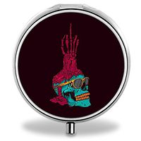 Skulls & Illusion Pill Case, Round Stainless Drug Organizer Container Medicine Cover for Pocket Daily&Weekly