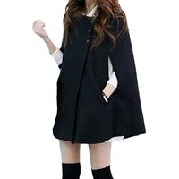 Leoy88 Women Plus Size Fashion Solid Cloak Button Long Coat Shawl Windbreaker