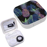 Portable Contact Lens Case Box Travel Kit Mirror + Bottle + Tweezers Container Holder [ Pineapples Tropical Jungle Leaves ]