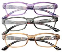 SOOLALA 3 Pairs of Patterned Ladies' Quality Spring Hinge Reading Glasses with Pouch (NEW 3 Pairs Mixed Colors, 4.0)