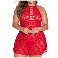 Women Sexy Plus Size Lace Chemise Babydoll Silky Lingerie Dress with Lace Trim Thong