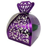 WOMHOPE® 50 Pcs - Jewelry Lock Vine Hollow Laser Cut Roses Flowers Wedding Candy Box Chocolate Candy Wrappers Party Favors for Bridal Shower,Wedding,Party,Birthday Gift (Purple (Reflect Light))