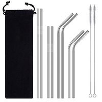 Weite 8pcs Stainless Steel Straws, Reusable Ultra Long 10.5 inch Drinking Metal Straws for Tumblers Rumblers Cold Beverage, with Black Bag (4 Straight|4 Bent|2 Brushes) (White)