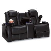 Seatcraft Omega Home Theater Seating Loveseat Leather Gel Black with Adjustable Powered Headrests, USB Ports, Storage Console, Lighted Cup Holders, Power Recliners