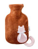 Small Plush Creative Rubber Hot Water Bottle, Brown and Cartoon Cat
