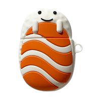 Portable Silicone Cover Case Cute Sushi Salmon Rice Ball Shape Protective Cover Skin Case with Anti-Hanging Buckle for Apple AirPods Charging Case